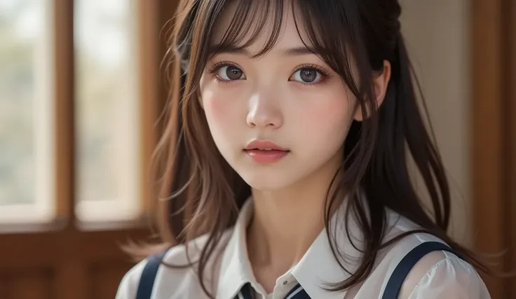 8k,Ultra High Resolution , highest quality, masterpiece,rule of thirds,golden ratio,surreal, photos, one woman,( girls:1.3),cute,cute顔, Beautiful Eyes in Every Detail , 細かくdetails,mature woman,princess,close up,smile, black hair,Beach waves,ID photo, lux...