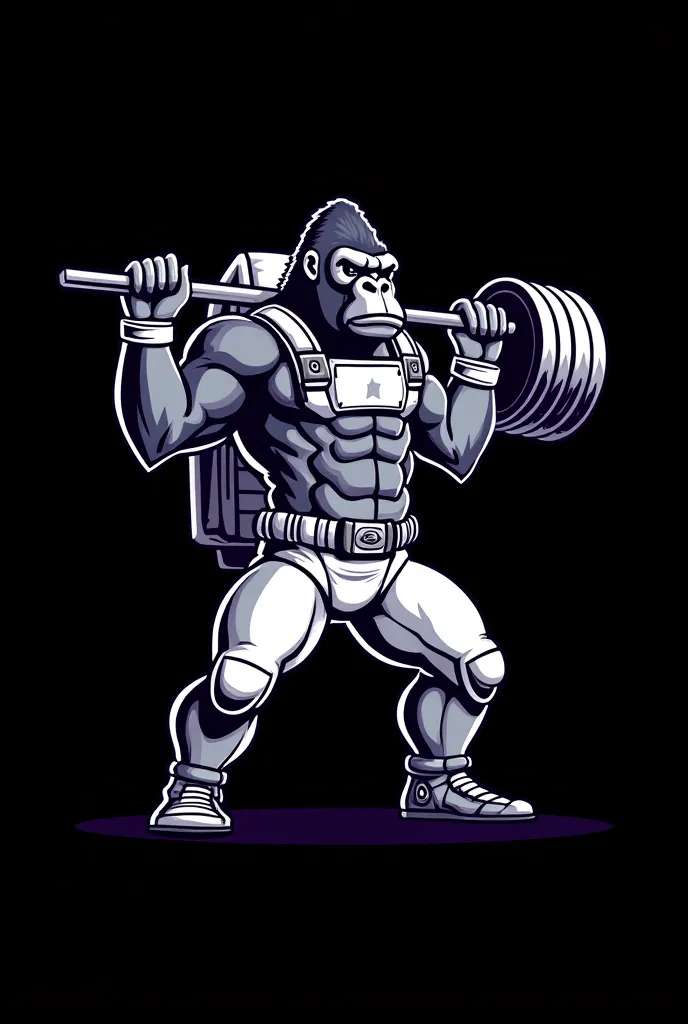 a mascot logo vector design of muscle gorrilla astronaut, lifting a gym weight, text is : STRONG IN MY SPACE, bold futuristic font style, color the design, black background