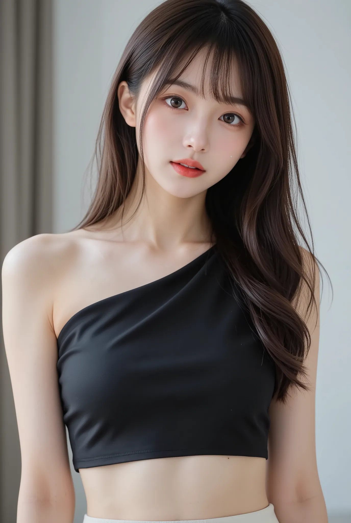 18 years old、(big breasts:1.8), (slim body:1.5), (  long and thin legs:1.5), (small butt:1.5), High Resolution, masterpiece, accurate, Best Quality, high detail, (perfect body with big breasts:1.8),

Young, Asian woman, Mid-20s,  in a stylish, contemporary...