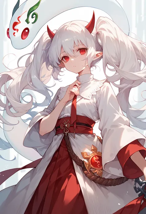 masterpiece,High Resolution,highest quality,8k
(ghost ogre and snow rabbit, long hair, red eyes, twintails, white hair, horns, pointy ears, albino)
(greek priestess)standing