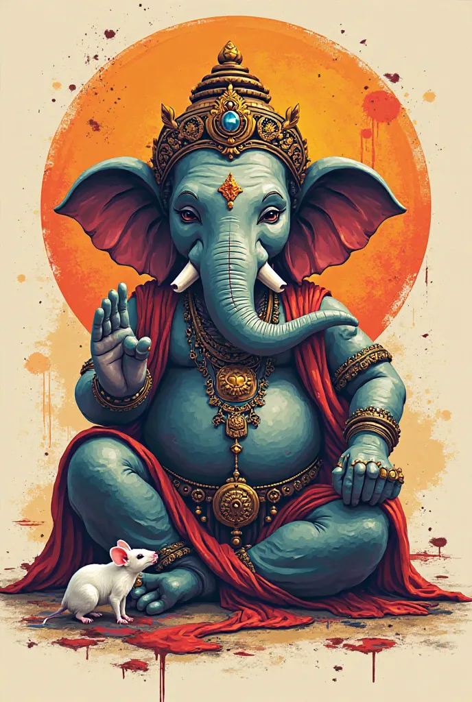 Out of original style of ganesha illustration with his white mouse friend, new modern poster