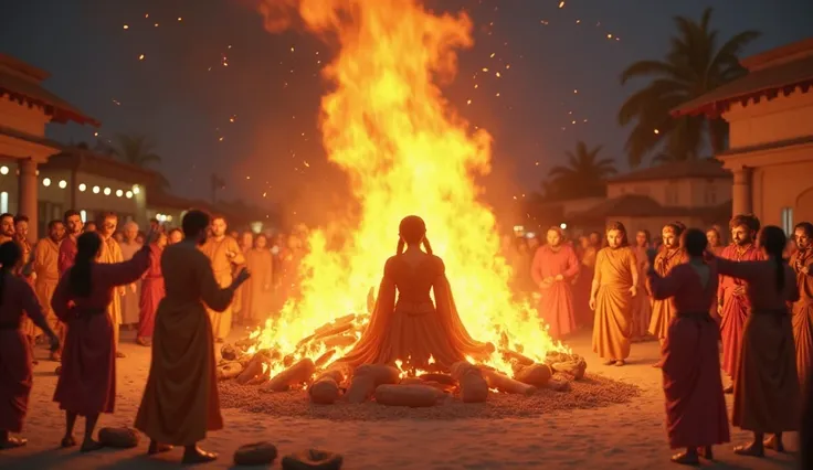 The Legend of Holika Dahan – Victory of Good Over Evil

A cinematic 3D cartoon-style scene depicting the legendary moment of Holika Dahan. A massive bonfire burns brightly in the center, with Holika, draped in a glowing golden-red saree, sitting inside the...