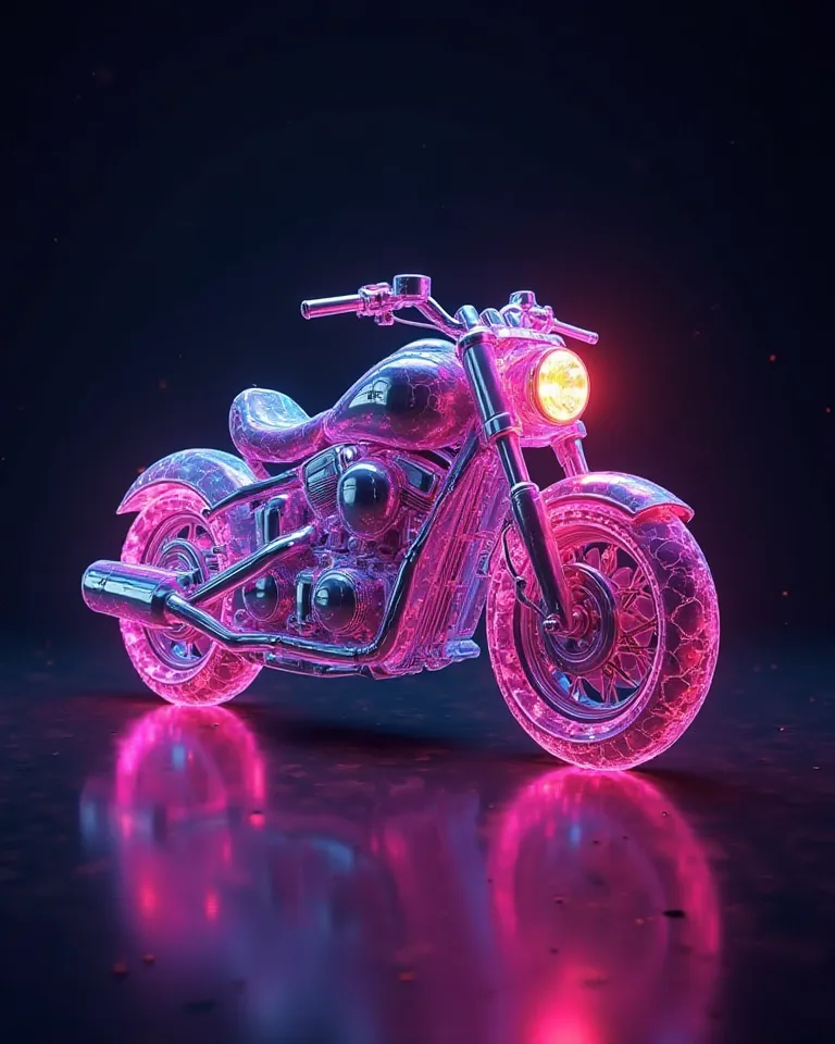 Prompt: 🫶
A 3D text logo for “Rob Cat” seamlessly integrated with a sleek and vibrant crystal motorcycle. The logo is illuminated with bright neon colors, creating a radiant glow against a dark, gloomy background. The design has a graffiti-like style with ...