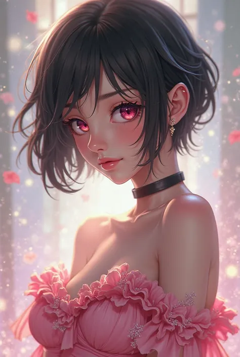 Eren yeager from attack on titan in a pink dress and makeup