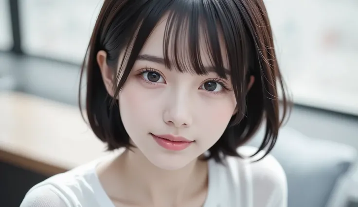 8k,Ultra High Resolution , highest quality, masterpiece,rule of thirds,golden ratio,surreal, photos, one woman,( girls:1.3),cute,cute顔, Beautiful Eyes in Every Detail , 細かくdetails,mature woman,princess,upper body,smile, black hair,Short Layered cut,ID ph...