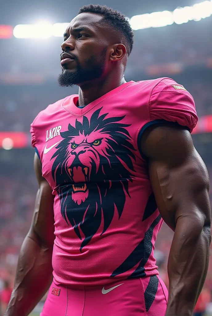 Pink football t shirt with bleck lion