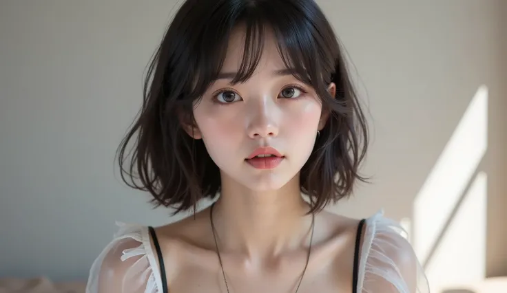 8k,Ultra High Resolution , highest quality, masterpiece,rule of thirds,golden ratio,surreal, photos, one woman,( girls:1.3),cute,cute顔, Beautiful Eyes in Every Detail , 細かくdetails,mature woman,princess,upper body,smile, black hair,Short Layered cut,ID ph...