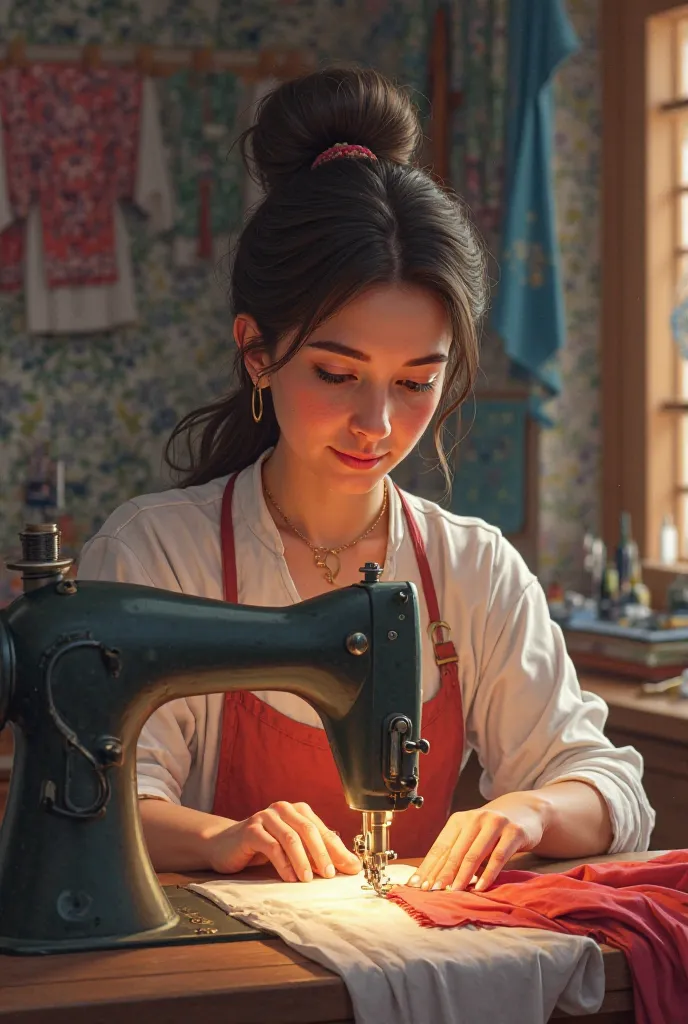 A woman sewing clothes