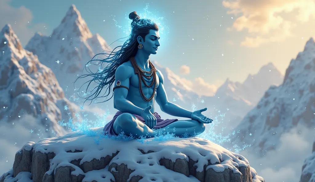 Lord Shiva’s Deep Meditation – Unmoved by the World

A cinematic 3D cartoon-style scene showcasing Lord Shiva seated in deep meditation on Mount Kailash. He is surrounded by snow-covered peaks, with his matted locks flowing and the Ganga gently cascading f...