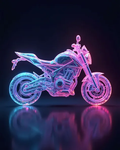 Prompt: 🫶
A 3D text logo for “Roberto Catalan” seamlessly integrated with a sleek and vibrant crystal motorcycle. The logo is illuminated with bright neon colors, creating a radiant glow against a dark, gloomy background. The design has a graffiti-like sty...