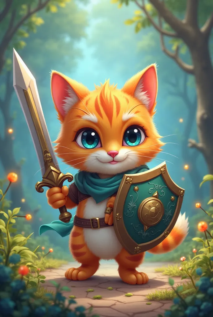 Cute cat but holding sword and shield