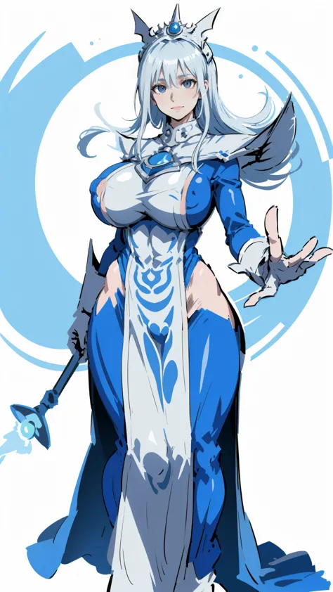 Silent magician, milf, old woman, ((  flushed, smile coqueta, blue eyes)) ,  (( flushed, smile, oiled skin)), white hair, long hair,  spiky hair, curvy body, (( big sagging breast,  wide hips, wide thighs)), long legs,  Iparuputsua, cameltoe,  looking down...