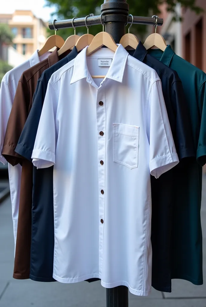 Convert the shirts into cuban shirts in a hanging position on the corner with simple design and the color ase white nevy blue black brown 