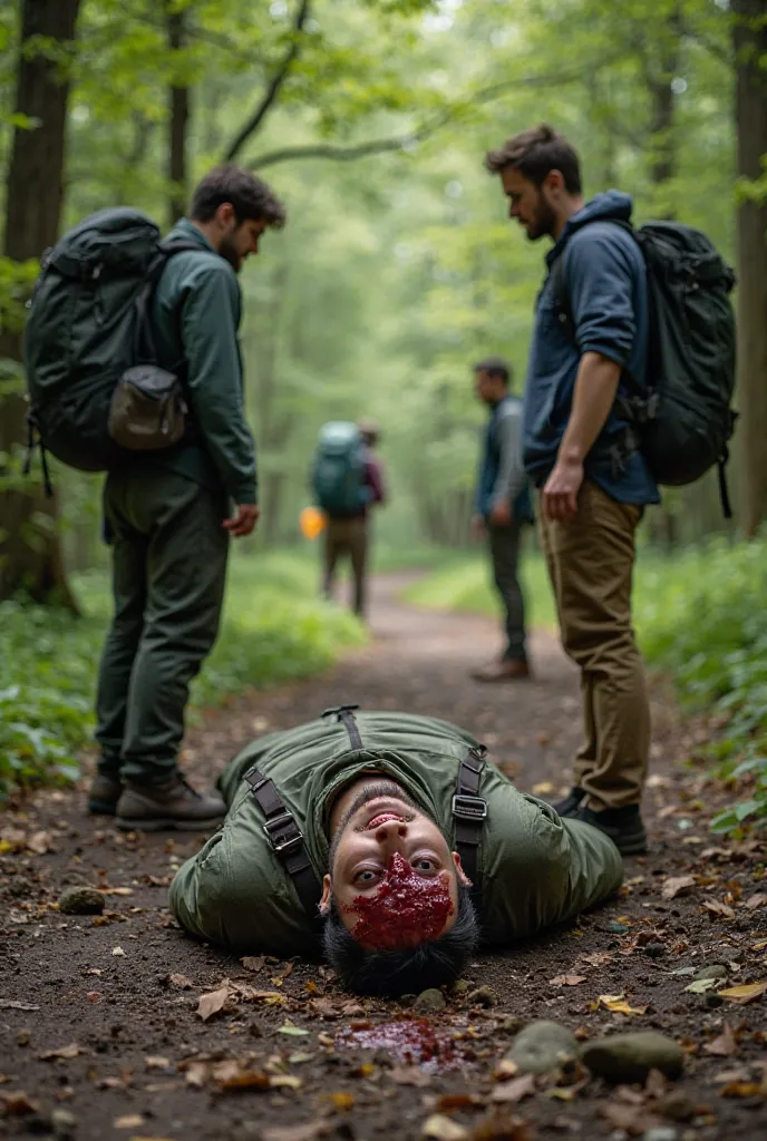 You and your two friends were hiking and along the trail you saw a man who is unconscious, with blood oozing from his head. 