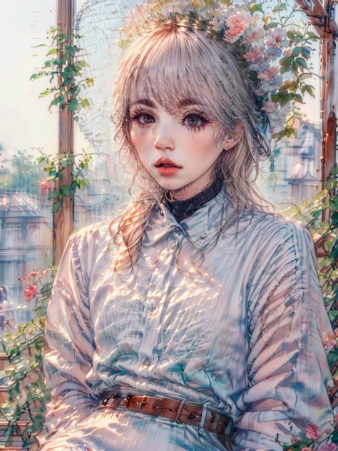 Spring lakeside、((masterpiece, best quality,  best image quality 、blue sky、明るくbeautiful顔、 young, Fair and Radiant Skin、Best Look、blond with a big face，Reflects dazzling light、Beautiful platinum blond with a big face extra long silky straight glossy hair、lo...