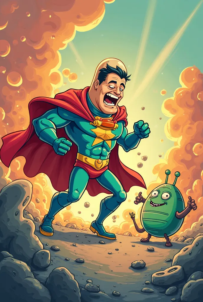 funny carton pill as super hero killing funny carton bacteria