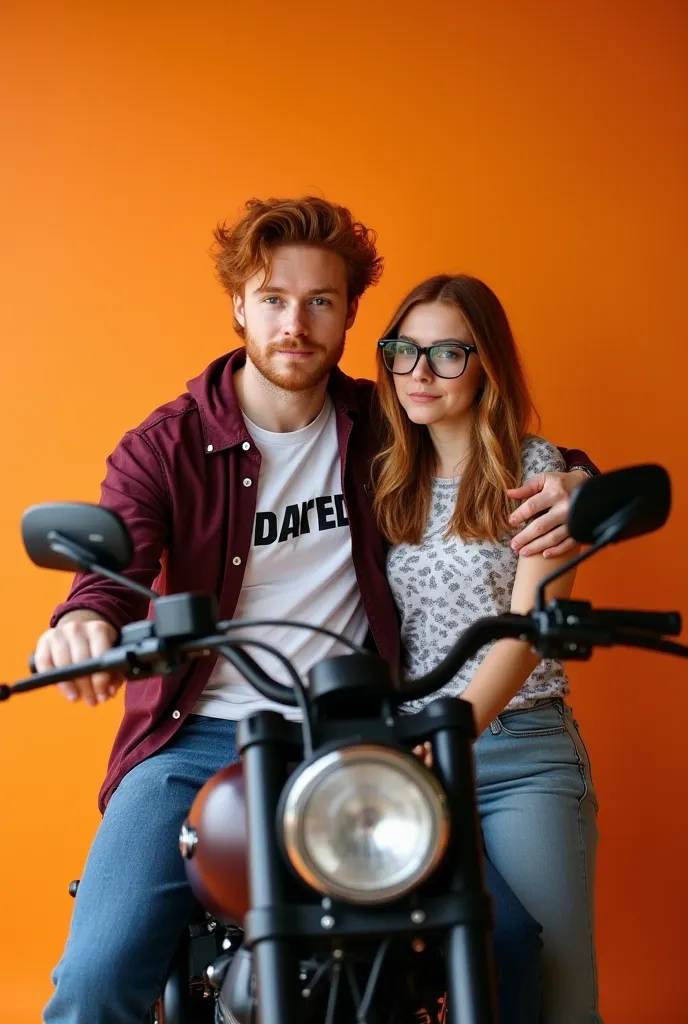 Photo full body of A Europe man with a red hair and a relaxed posture is wearing  hoody is dark slightly tousled hair falls naturally over his forehead. He is dressed in a white graphic t-shirt with the 'Jared' logo, layered under a stylish burgundy button...