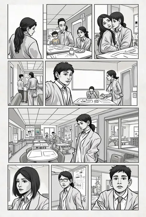 create a comic of 6 vignettes of various sizes about discrimination in schools, without dialogue, And what is}To a simple comic in terms of design 