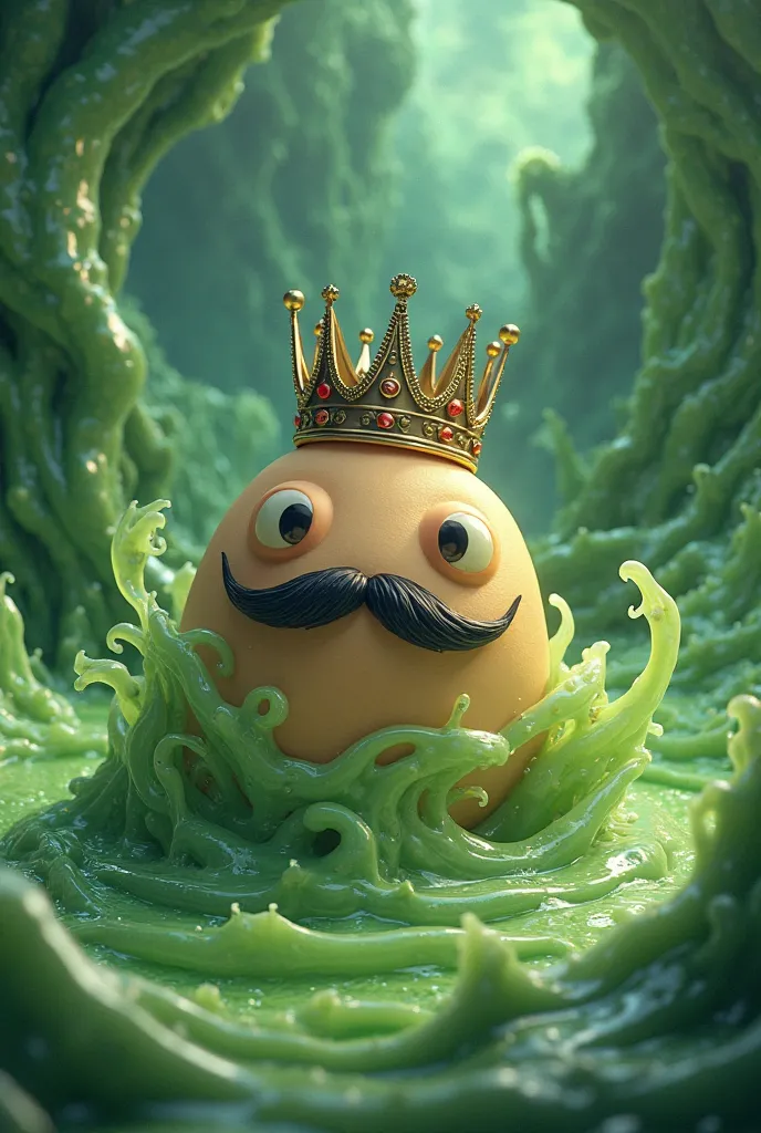 Green Slime、I'm carrying a crown、moustache、 round and round eyes