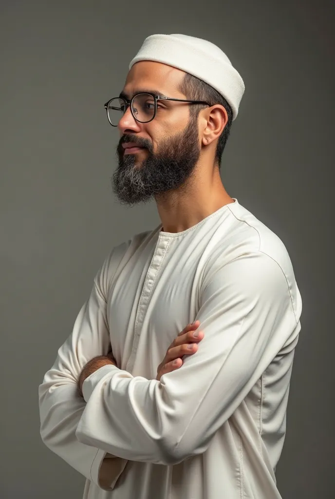 a mouslim man wearing glasses with brown Barbichette 