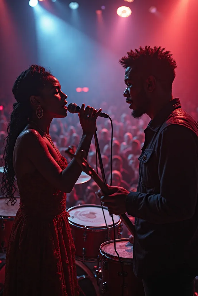 singer and drummer seen from a bird's eye view