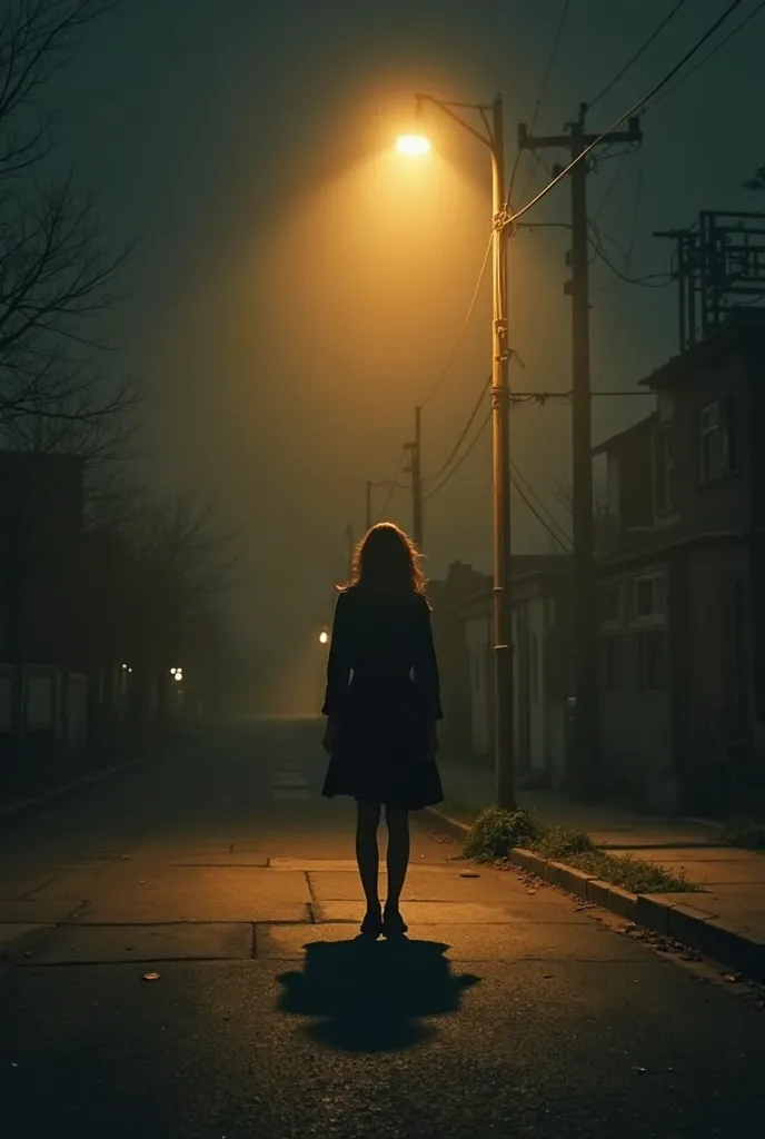 A Lone Figure of woman Under a Streetlamp