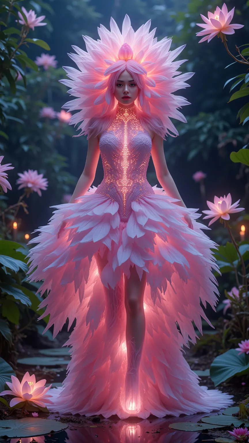 Surreal, Dreamy, Flower-Focused Prompt (Condensed):

An enigmatic spirit blooms from the core of a cosmic lily, its form a fluid tapestry of living petals and bioluminescent botany. The entity’s body dissolves into cascading layers of petal-armor—transluce...