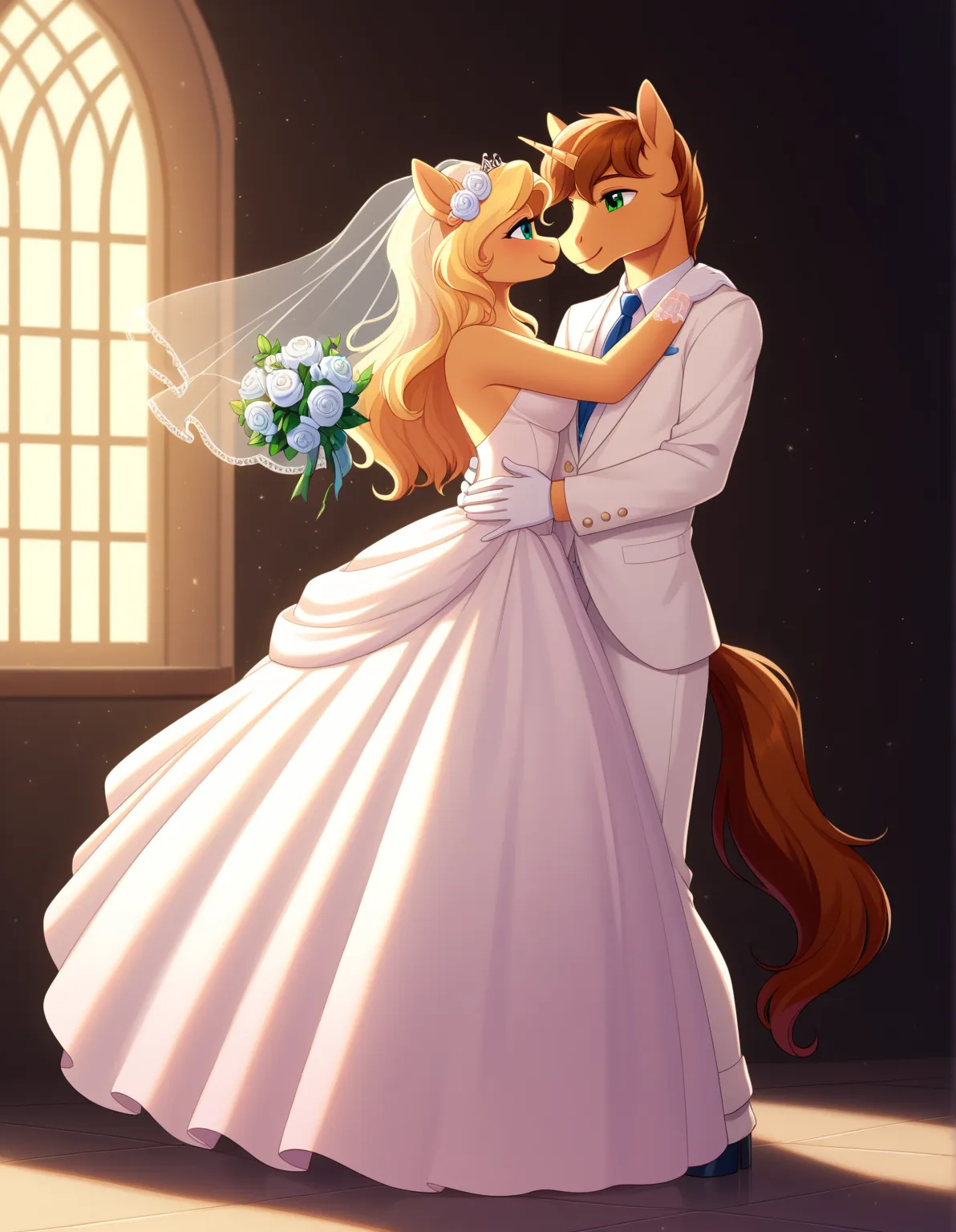 lotte, horse girl, furry female,wedding dress,white stockings,white gloves