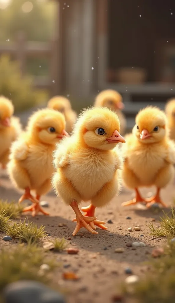 Realistic colorful chicks run 