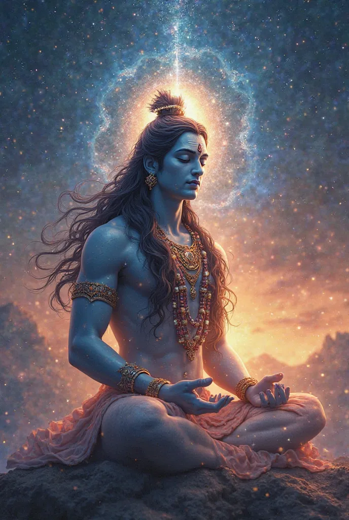 Very beautiful sweet image of Lord Shiva full of beautiful light in the sparkling evening sky