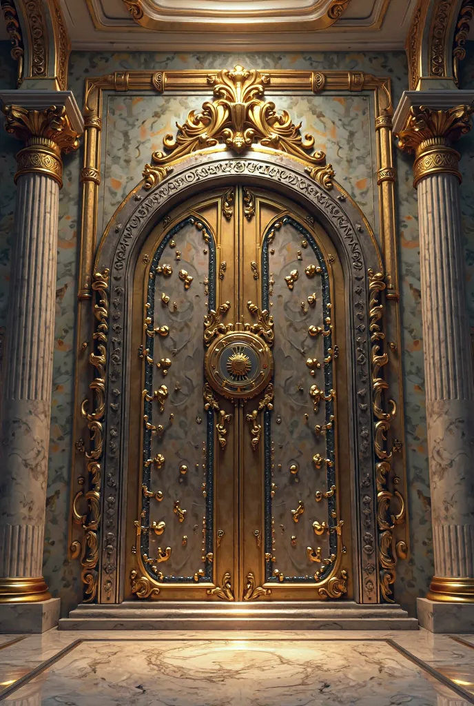 create an image of an open bank vault, in gold and silver colors. 

A4 format in high resolution