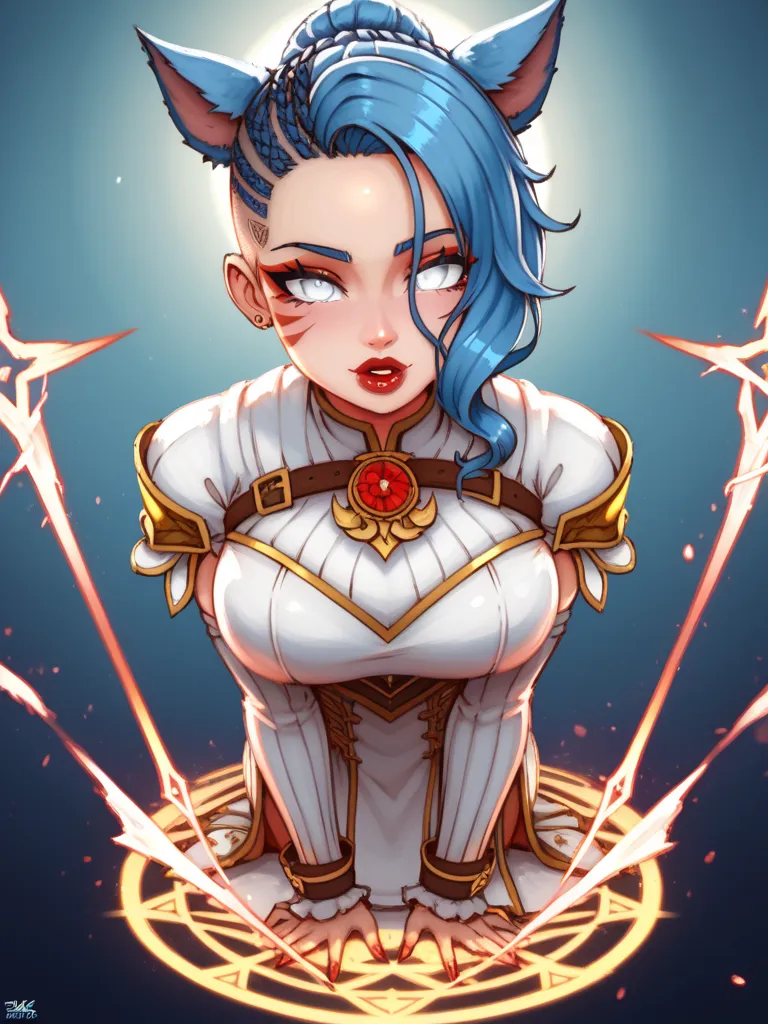 Best quality, extreme details, hdr, masterpiece, perfect eyes, 1female, absurdes, clean lines, ombré colors, extreme bold outlines, perfect hands, guweiz 

very detailed full body of a female miqo’te, keepers of the moon, extreme long dark blue hair straig...