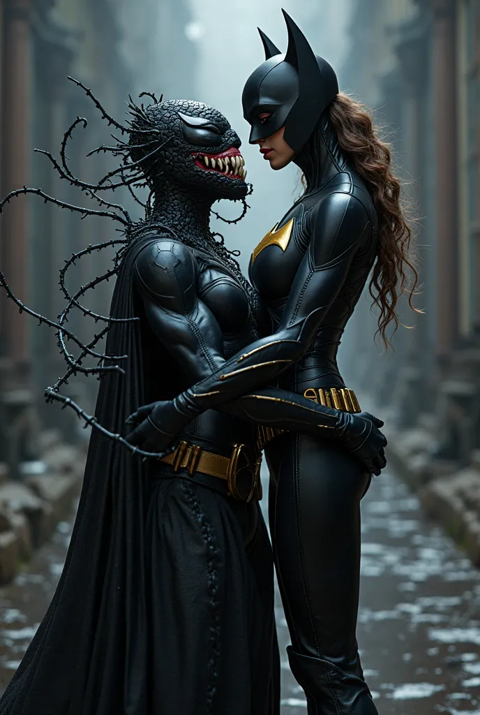 The bat girl in her black costume with the gold bat logo revives Embrace Venom with all love