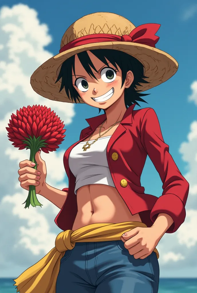 Anime character is a girl holding Luffy's cock 