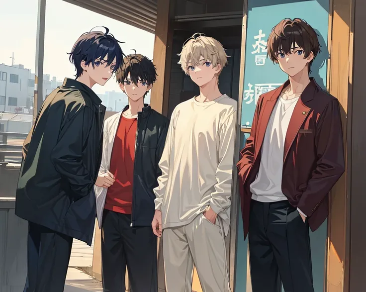 (3 boys :1.4),(3 boys :1.4),Male sports scholarship student,Refreshing Boy,naive boy,male character,(is cool:1.2),[cute],
black hair short hair, young,eye,(usually),(daily:1.2),(animeスタイル,anime効果,anime),,(The human body is structurally accurate ),(face:1.0...