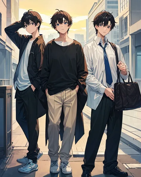 (3 boys :1.4),(3 boys :1.4),Male sports scholarship student,Refreshing Boy,naive boy,male character,(is cool:1.2),[cute],
black hair short hair, young,eye,(usually),(daily:1.2),(animeスタイル,anime効果,anime),,(The human body is structurally accurate ),(face:1.0...