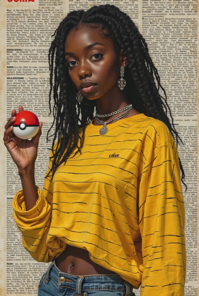   Astro Roulette Delila adolescent real woman hyperrealist Hyperrealism as the protagonist of the cover and with background texts as if it were a real magazine.  outfit.  hyperrealism. live action magazine. big breasts. black hair with dreadlocks. black sk...