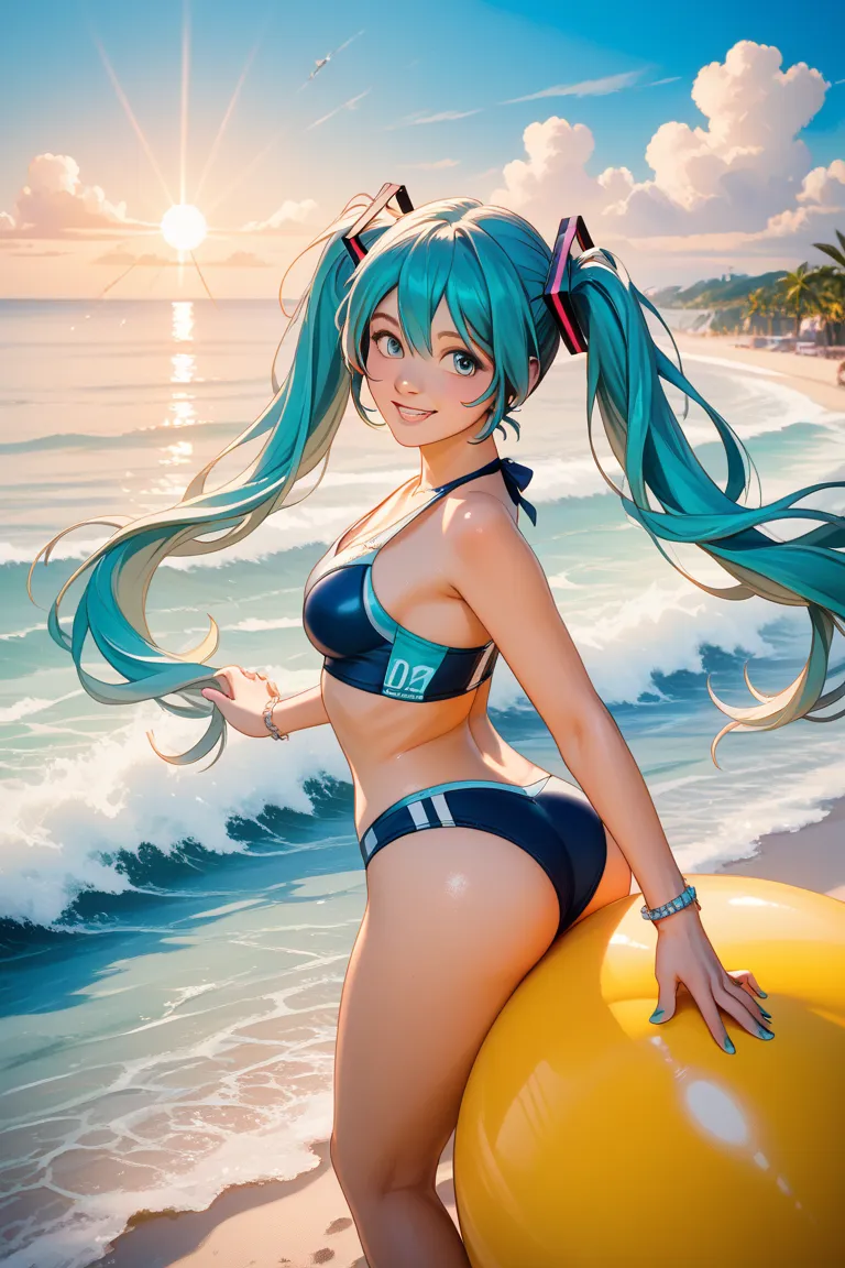 Hatsune Miku　 sandy beach　swimsuit　illustrations　sex