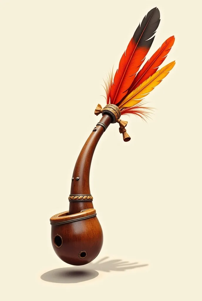 Drawing of an Indian American pipe with its profile feathers 