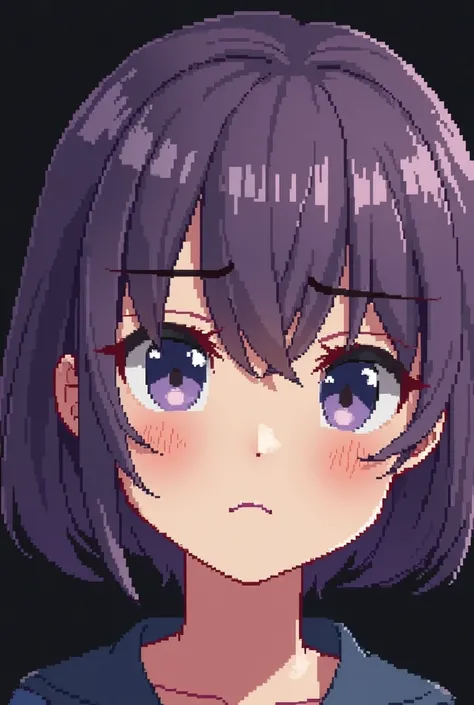 a close up of a person with purple hair and a black background, pixel art by Kanbun Master, polycount, pixel art, she has a cute expressive face, /r/pixelart, set of high quality hd sprites, very high quality face, slightly happy facial expression, twitch ...