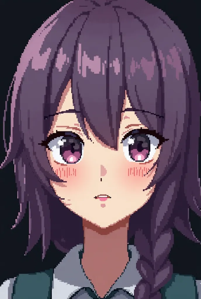 a close up of a person with purple hair and a black background, pixel art by Kanbun Master, polycount, pixel art, she has a cute expressive face, /r/pixelart, set of high quality hd sprites, very high quality face, slightly happy facial expression, twitch ...