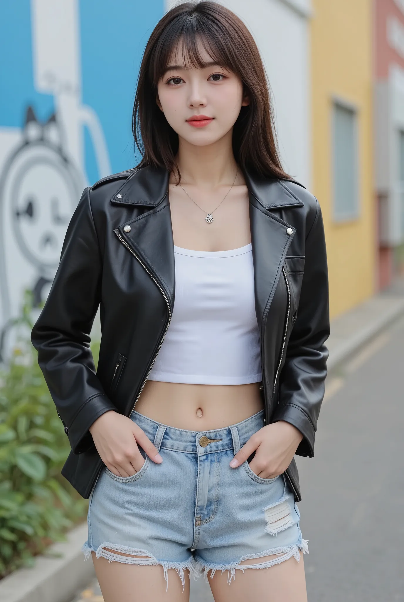 18 years old、(big breasts:1.8), (slim body:1.5), ( long and thin legs:1.5), (small butt:1.5), High Resolution, masterpiece, accurate, Best Quality, high detail, (Perfect body and big breasts:1.8),

Young Asian woman, 20s, standing outdoors.  Casual, urban ...