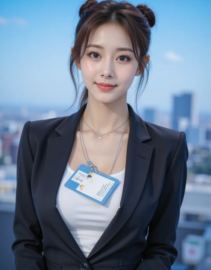 (A super cute, busty Korean female announcer wearing chain glasses is sharing the news:1.2)(smile:1.1)(Very surprised expression:1.2)(16k,  RAW photos , highest quality, masterpiece: 1.2),(A cute bun hairstyle with shiny brown hair) Super Detail, super res...