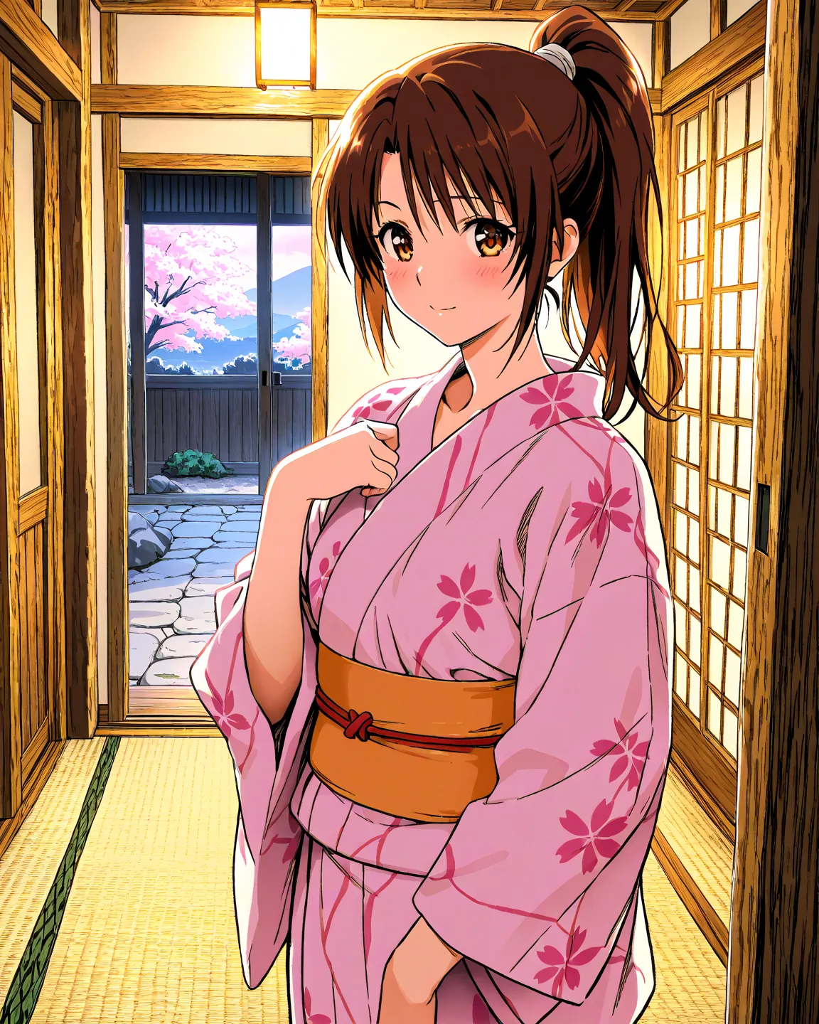 Girls, , To Loveるダークネス,Female character collection,,At the inn, is standing,,,score_9,score_8_Excellent, yukata, Passionate kiss,,Light pink lips ,,((Orgy sex in a guest room at a ryokan:1.5)), ((:1.2)),((nipple slip only on one side)),