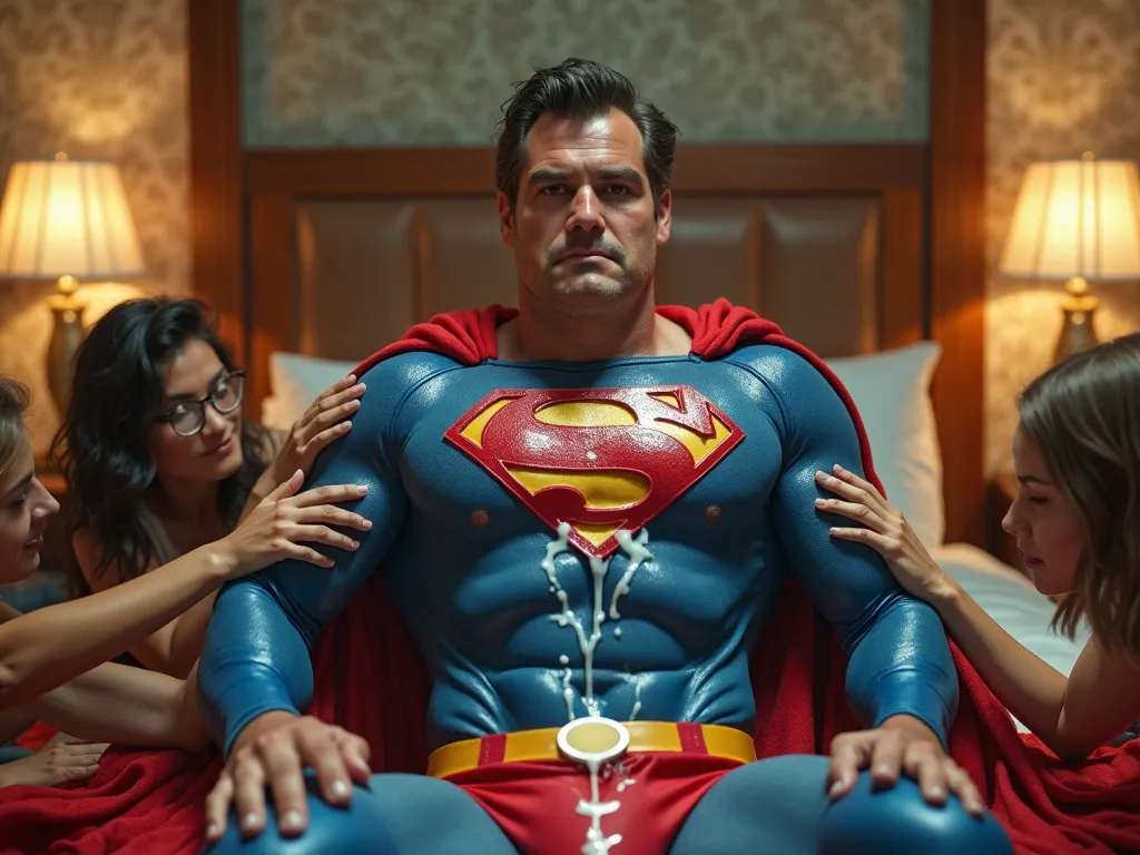 superman with people, proactive interaction, hotel, background detailed, dynamic movement, dynamic facial expressions, Randomize camera shot and angle,
[Superman : middle aged, bulky, muscular, nice physics, perfect anatomy, feel helpless, humiliated by pe...