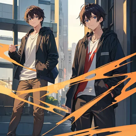 (2 Men:1.4),(2 Men:1.4),Male sports scholarship student,Refreshing Boy,naive boy,male character,(is cool:1.2),[cute],
black hair short hair, young,eye,(usually),(daily:1.2),(animeスタイル,anime効果,anime),,(The human body is structurally accurate ),(face:1.06),(...