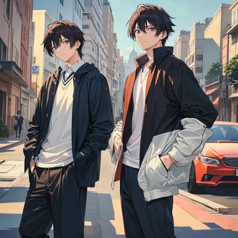 (2 Men:1.4),(2 Men:1.4),Male sports scholarship student,Refreshing Boy,naive boy,male character,(is cool:1.2),[cute],
black hair short hair, young,eye,(usually),(daily:1.2),(animeスタイル,anime効果,anime),,(The human body is structurally accurate ),(face:1.06),(...