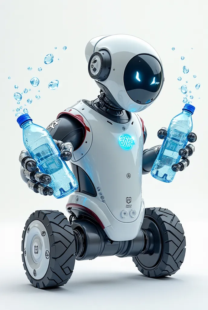 Make a blueprint for a little automatic robot that has hands and picks up watter plastic bottles