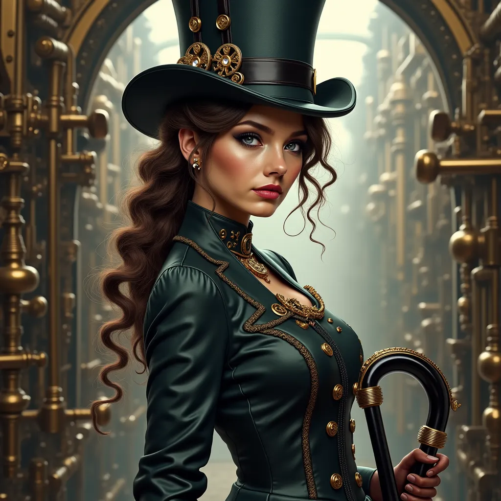 Sexy steampunk girl top-hat, walk cane black