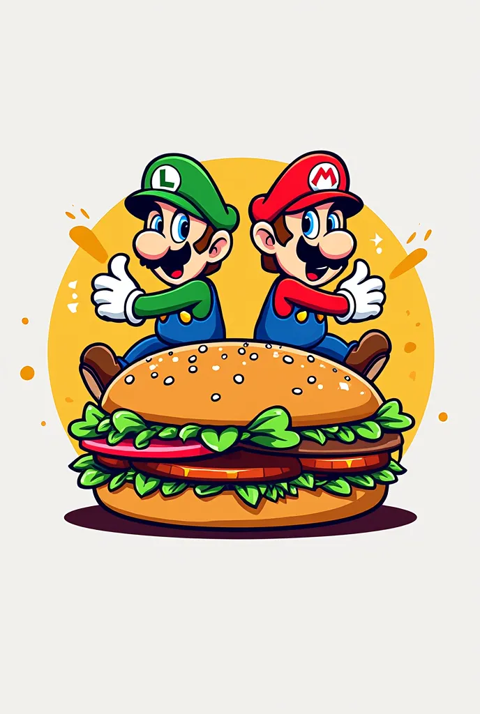 Create a fast food logo with a hamburger in the background and Mario called Bross Burger themed by Mario Bross 
